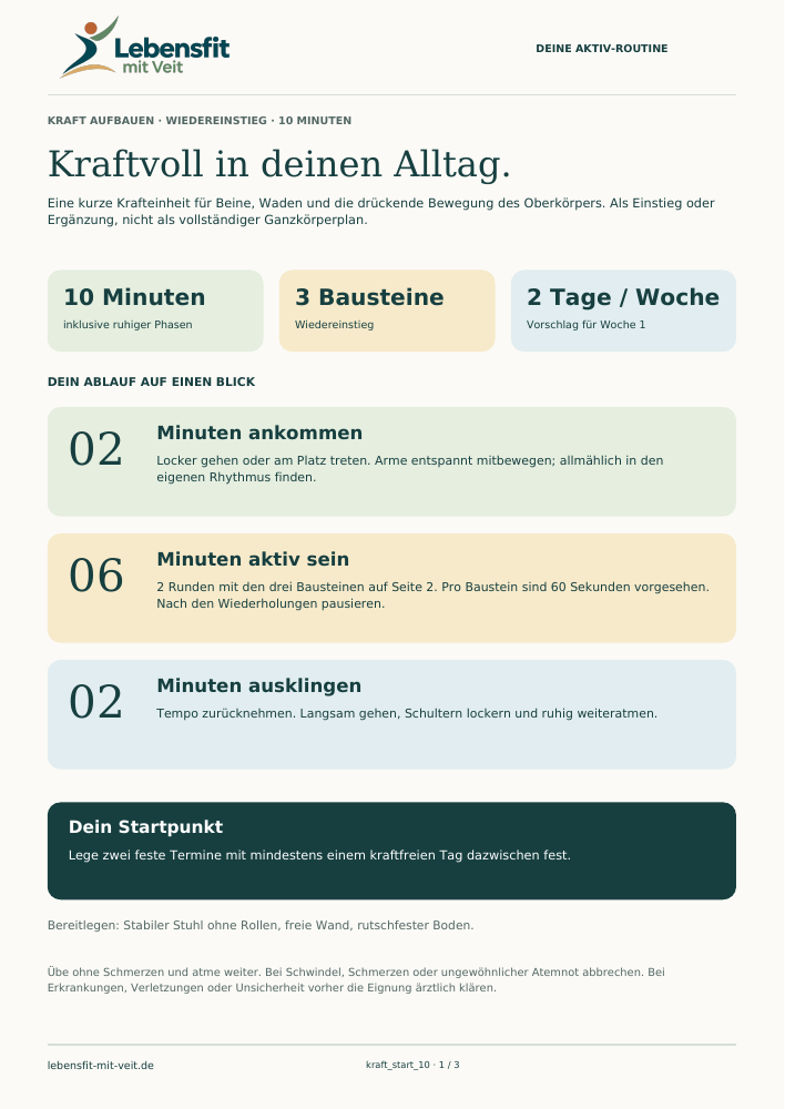 Einblick in den Kraftplan für den Wiedereinstieg: 10 Minuten mit verständlichen Übungsanleitungen